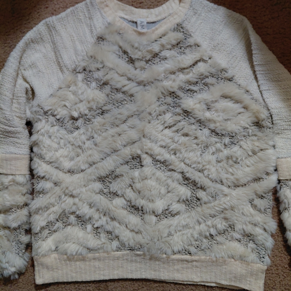 AMANDI Womans Cream and Gray Textured Sweater Comfy Size M Super Soft